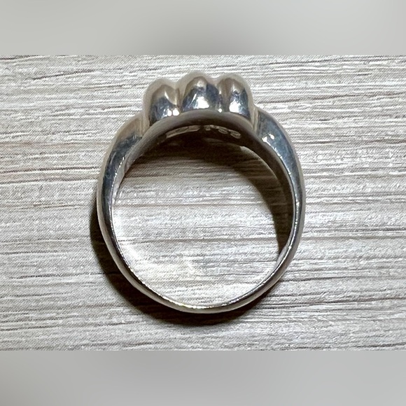 Designer Signed GSJ Sterling Silver Modernist Puffy Striped Band Ring, Size 7.5 - Picture 6 of 10